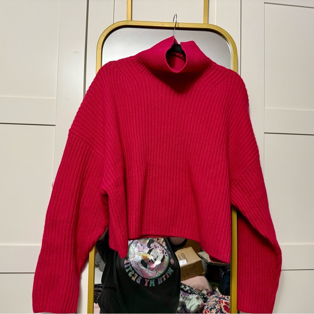 H&M Hot Pink Crop Turtleneck Sweater